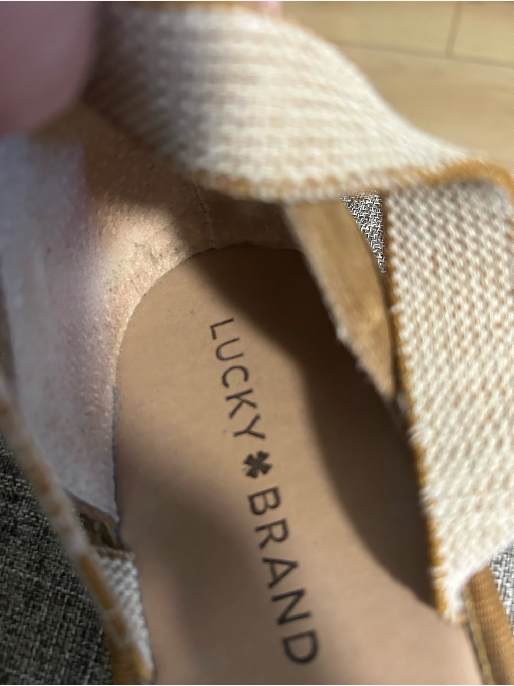 Lucky Brand Beige Canvas Wedge Sandals